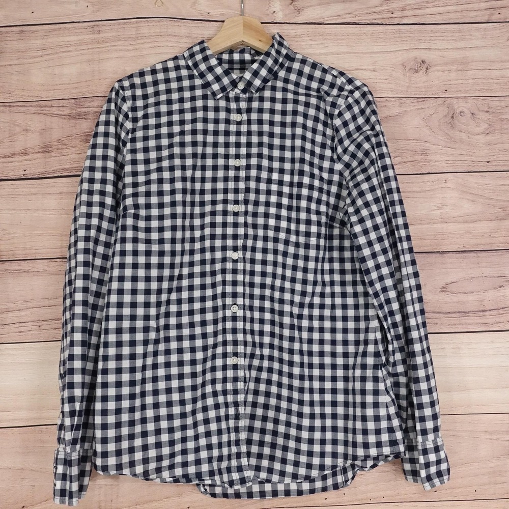 J.Crew Button-Up Womens M‎ Blue Gingham Collared Long Sleeve Cotton Shirt